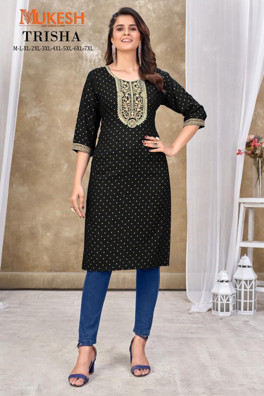 Mukesh Trisha Rayon Embroidered Fancy Kurti wholesale catalog