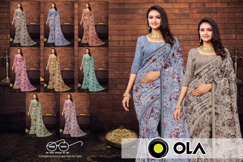 OLA  Renial fancy flower print Saree Wholesale catalog