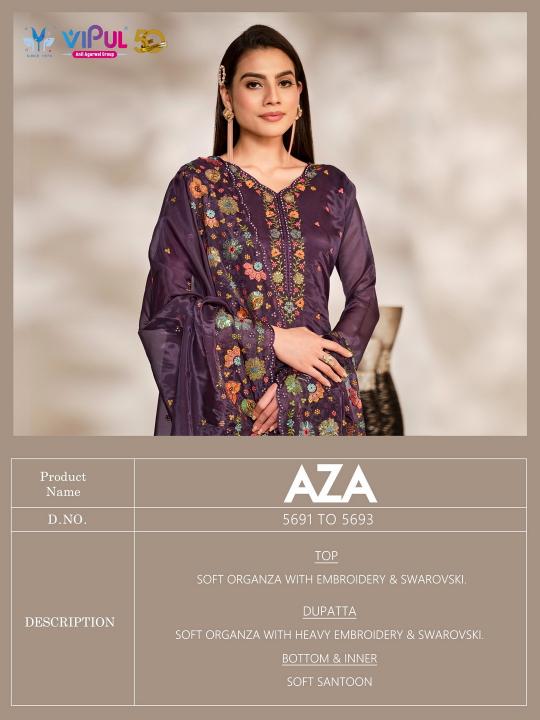 Vipul Aza Soft Organza Designer Salwar Suits wholesale catalog