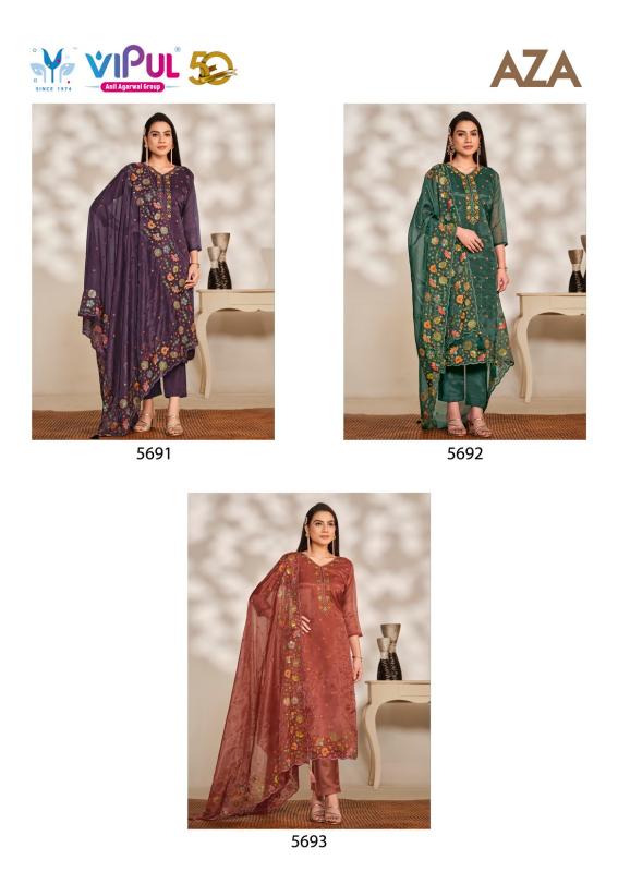 Vipul Aza Soft Organza Designer Salwar Suits wholesale catalog