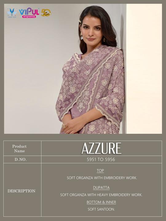 	Vipul Azzure Soft Organza Designer Salwar Suits wholesale catalog