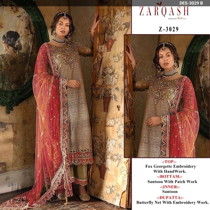 Zarqash Z 3029 Georgette Pakistani Salwar Suits wholesale catalog