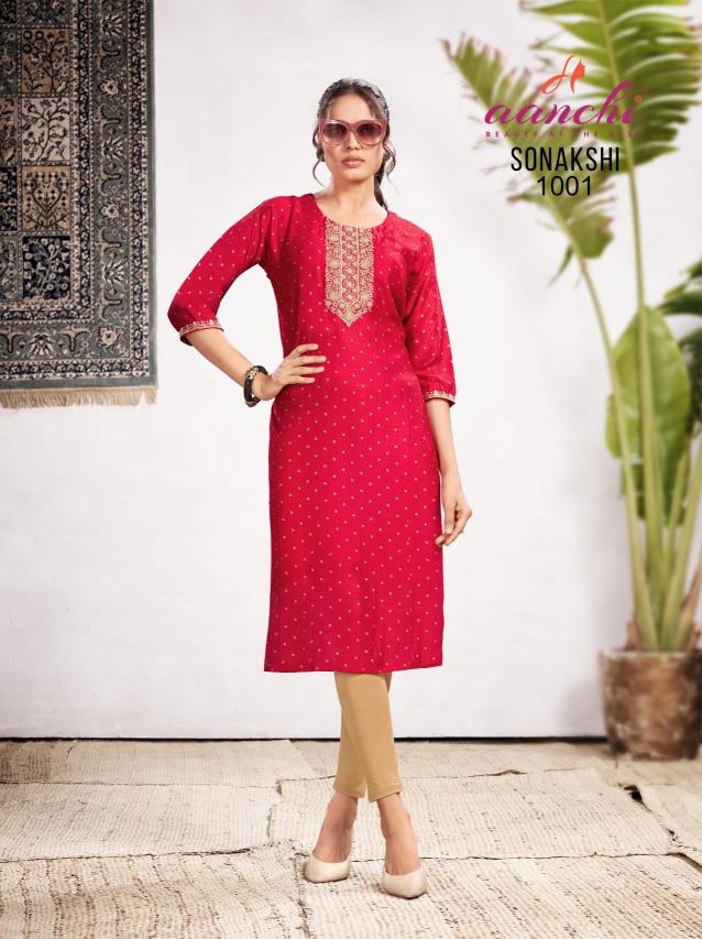Aanchi Sonakshi straight cut kurtis Wholesale Catalog