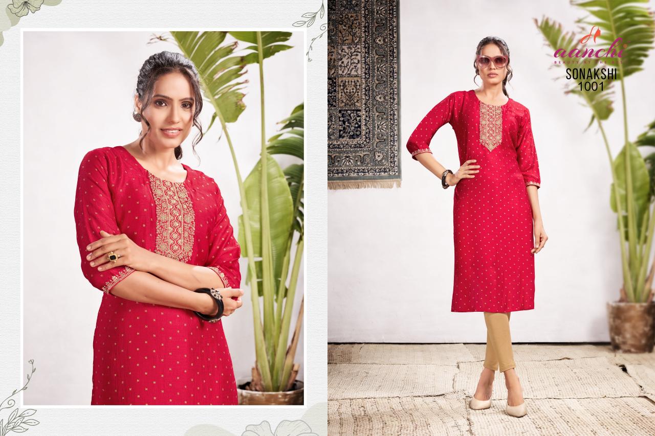 Aanchi Sonakshi straight cut kurtis Wholesale Catalog