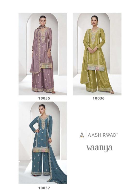 Aashirwad Vaanya Chinon Silk Designer Salwar Kameez Wholesale Catalog