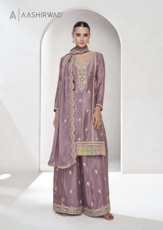 Aashirwad Vaanya Chinon Silk Designer Salwar Kameez Wholesale Catalog