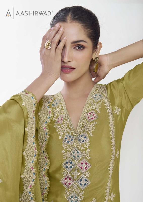 Aashirwad Vaanya Chinon Silk Designer Salwar Kameez Wholesale Catalog
