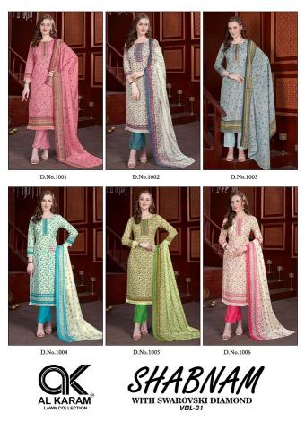 Al karam Shabnam Vol 1 Soft Cotton Digital Printed Dress Material Wholesale catalog