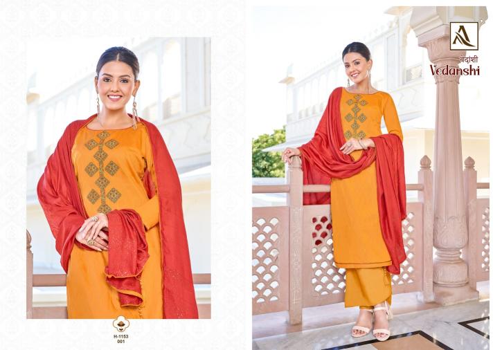 Alok Vedanshi Embroidery Dress Material Wholesale Catalog