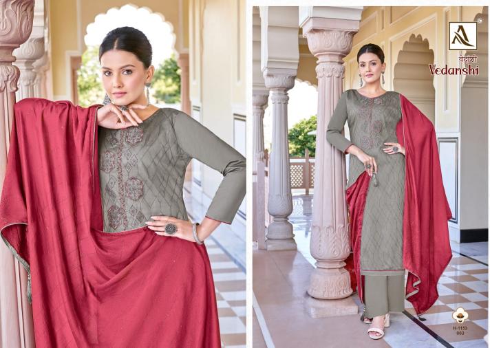 Alok Vedanshi Embroidery Dress Material Wholesale Catalog