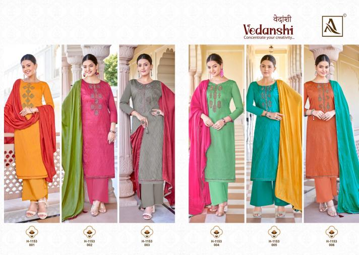 Alok Vedanshi Embroidery Dress Material Wholesale Catalog