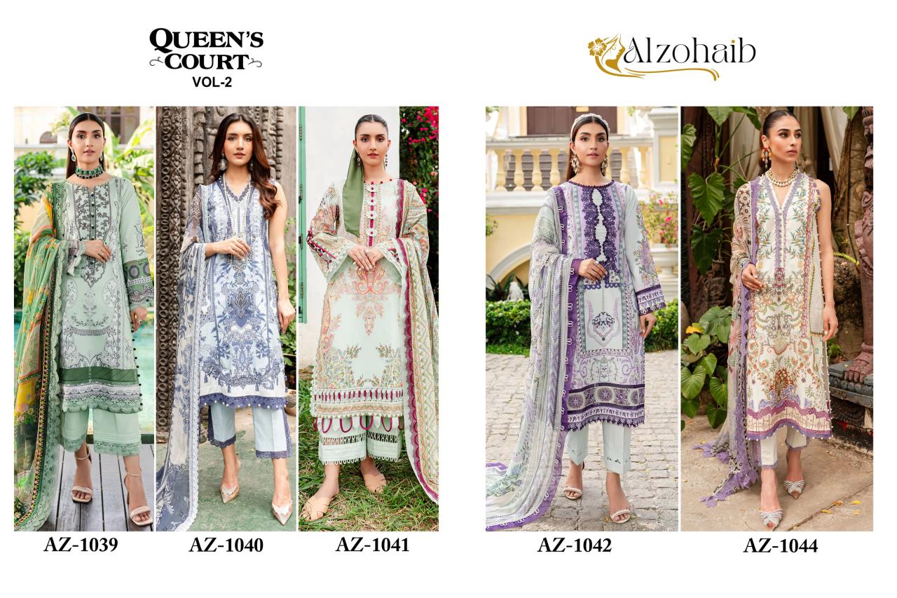 Alzohaib Queen Court Vol 2 Cotton Dupatta Pakistani Suits Wholesale Catalog
