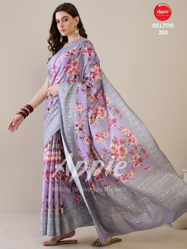 Apple Seltos 02 Silk Blend Printed Saree Wholesale Catalog