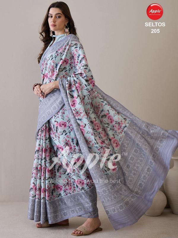 Apple Seltos 02 Silk Blend Printed Saree Wholesale Catalog