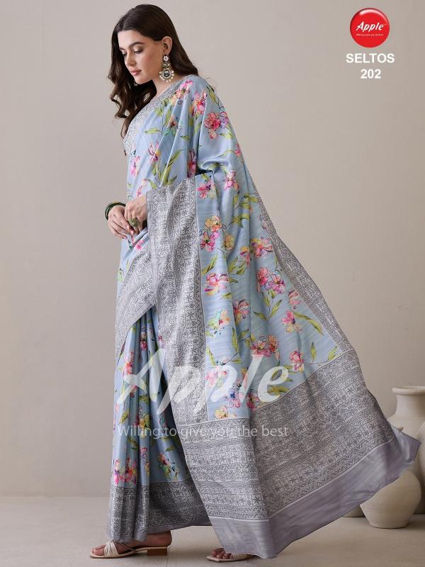 Apple Seltos 02 Silk Blend Printed Saree Wholesale Catalog