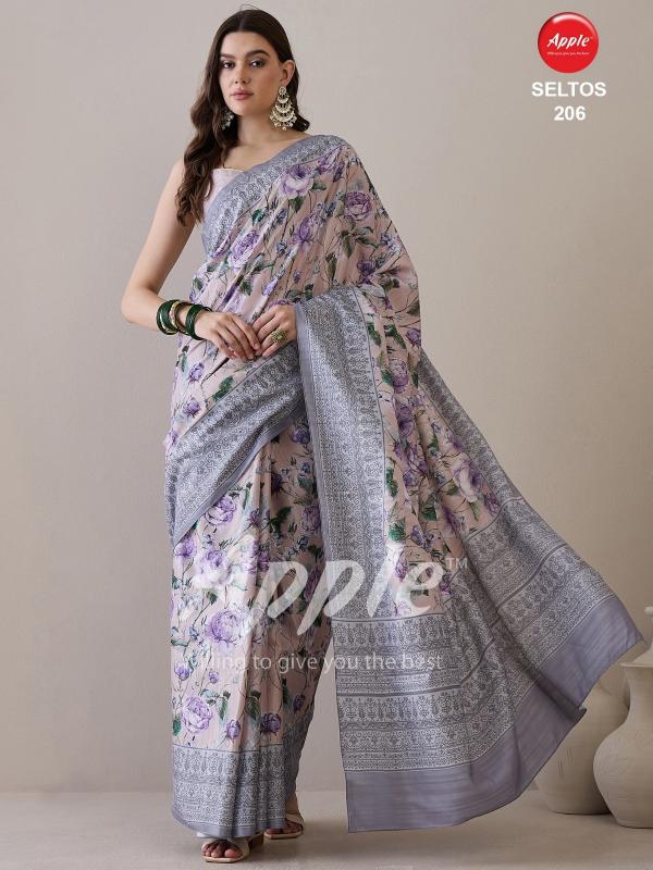 Apple Seltos 02 Silk Blend Printed Saree Wholesale Catalog