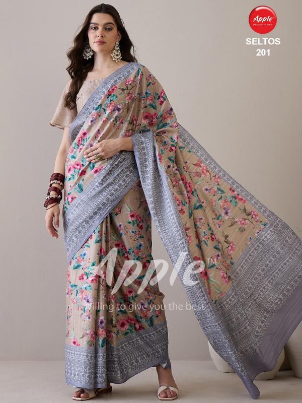Apple Seltos 02 Silk Blend Printed Saree Wholesale Catalog