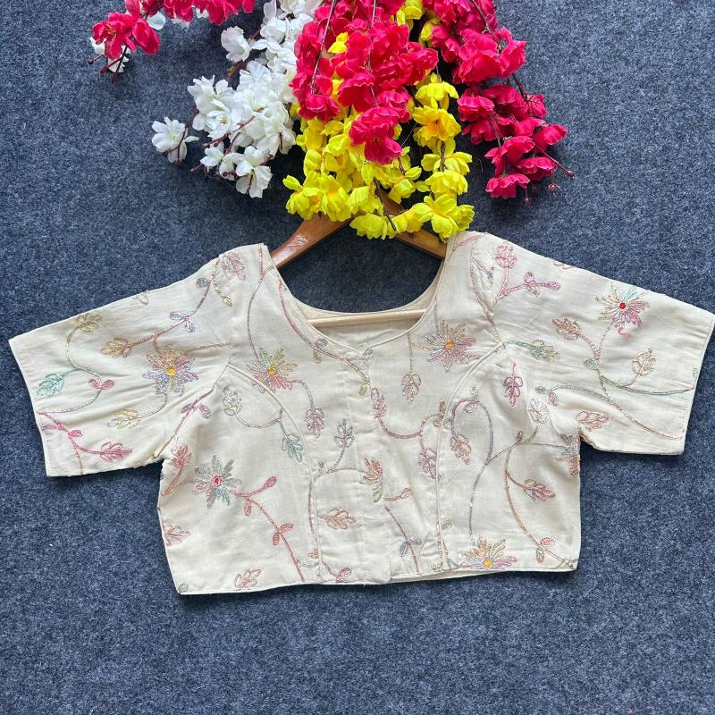 Blousewala Pure Camric Cotton Diable Blouse 