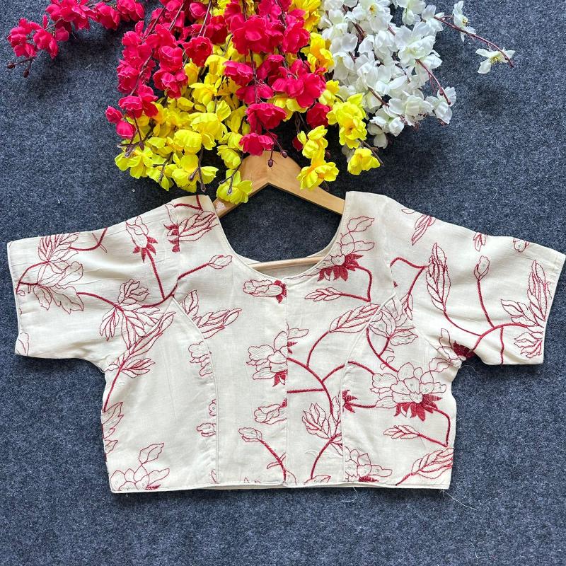 Blousewala Pure Camric Cotton Diable Blouse 