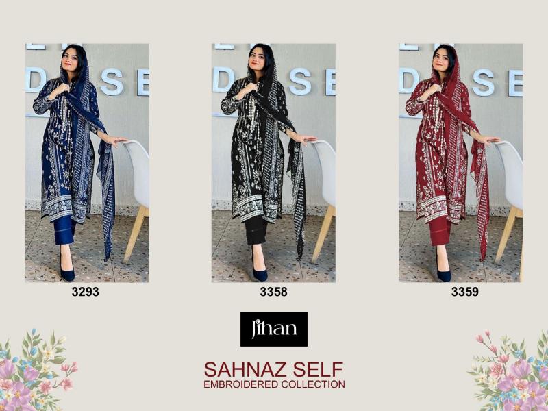 Jihan Sahnaz Self Cotton Dupatta Pakistani Suits Wholesale Catalog