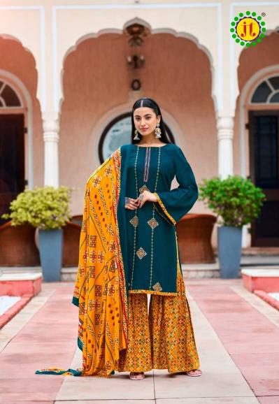 Jt Zoya Rayon Embroidered Dress Material Wholesale Catalog