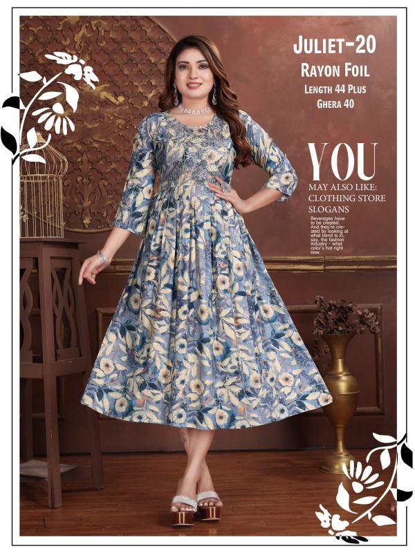 Juliet Rayon Foil Print KURTI Wholesale Catalog