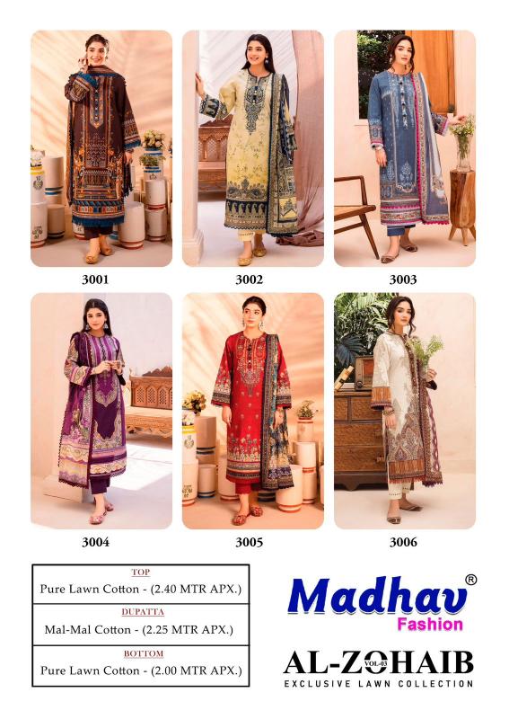 Madhav Al Zohaib Vol 3 Lawn Cotton Dress Material  Wholesale Catalog