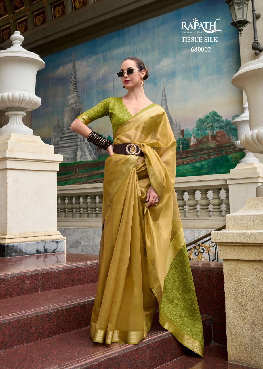 Rajpath Titan Silk Tissue Fancy Saree Wholesale Catalog