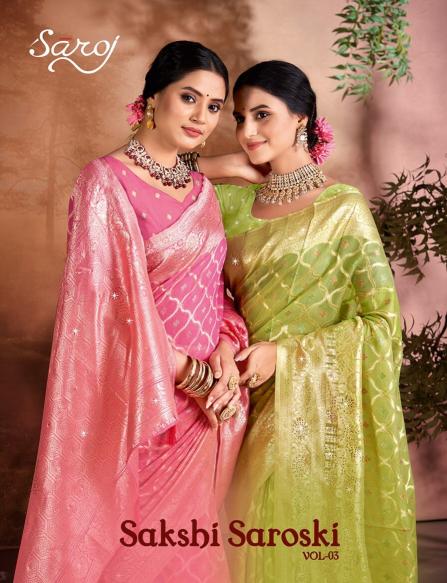 Saroj Sakshi swarovski vol.3 linen saree in surat with price wholesale