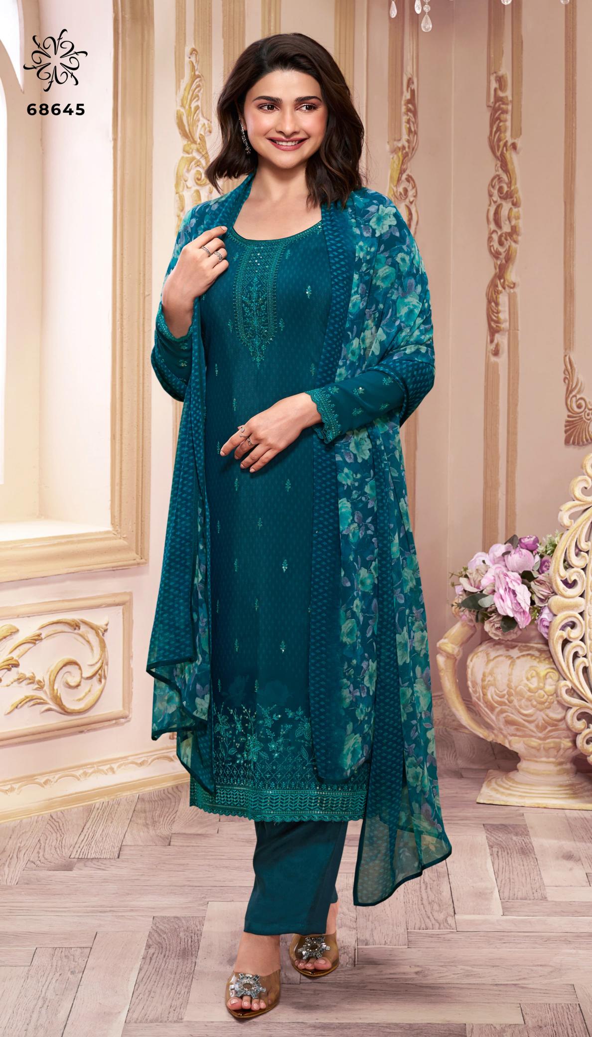 Vinay Silkina Royal Crepe 46 Embroidered Salwar Kameez Wholesale Catalog
