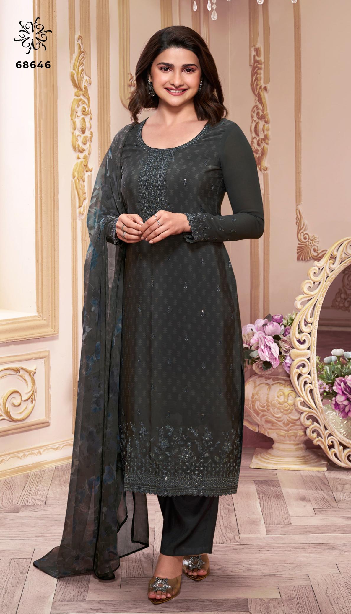 Vinay Silkina Royal Crepe 46 Embroidered Salwar Kameez Wholesale Catalog