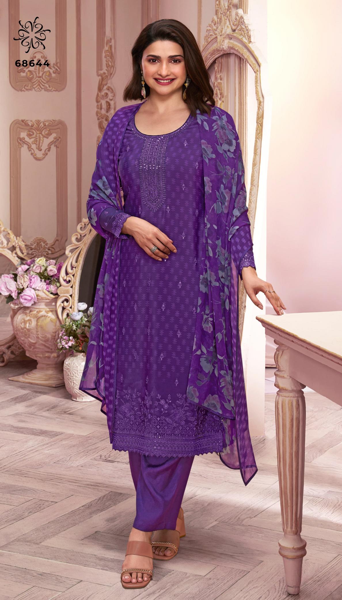 Vinay Silkina Royal Crepe 46 Embroidered Salwar Kameez Wholesale Catalog
