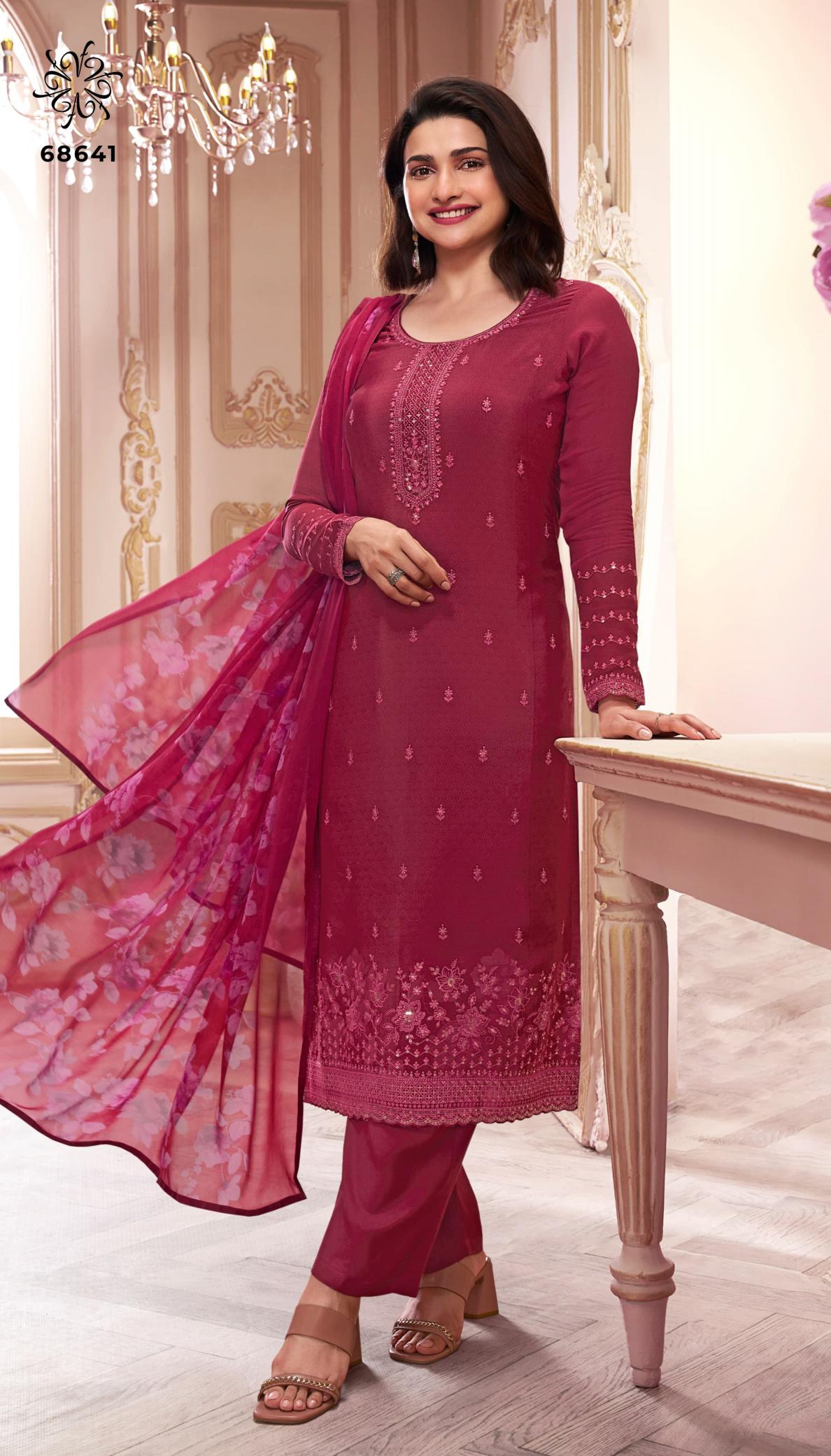 Vinay Silkina Royal Crepe 46 Embroidered Salwar Kameez Wholesale Catalog