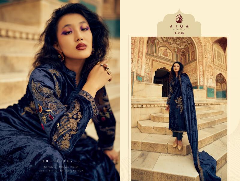 AIQA Sastra Pure Velvet With Fancy Work Wholesale Catalog