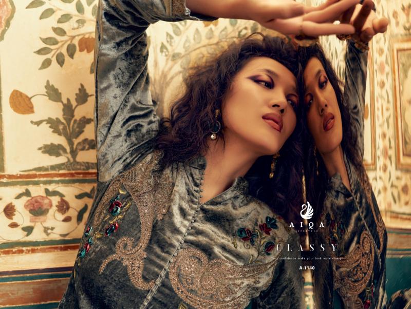 AIQA Sastra Pure Velvet With Fancy Work Wholesale Catalog