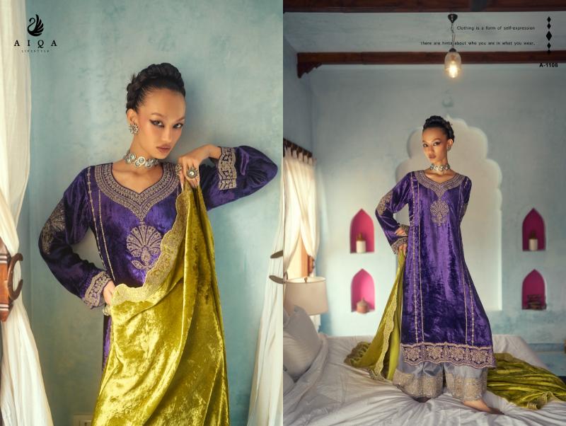 AIQA SHAHEN SHAH Velvet With Fancy Work Salwar Kameez Wholesale Catalog