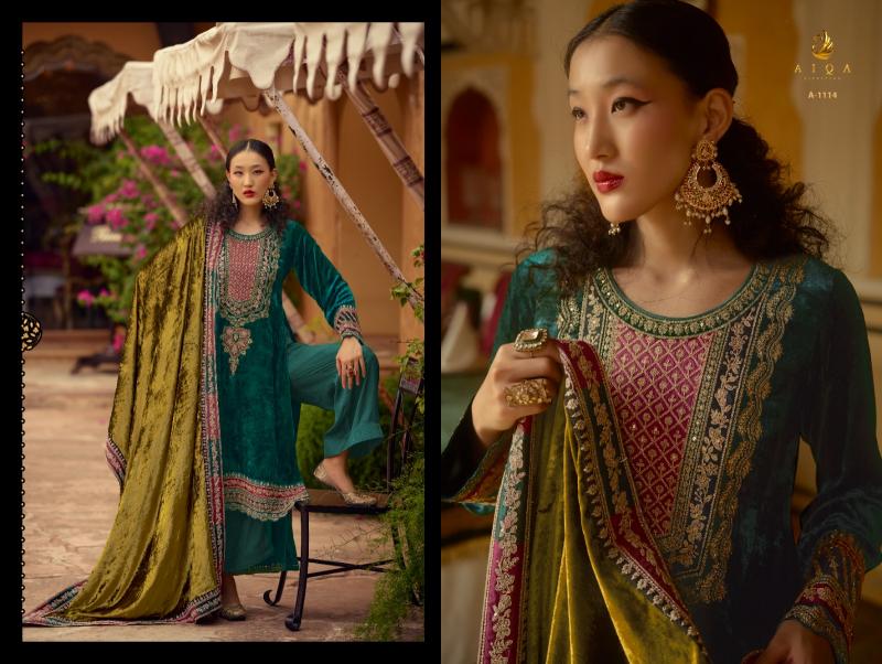 AIQA SURKH Pure Velvet With Fancy Work Salwar Suits Wholesale Catalog