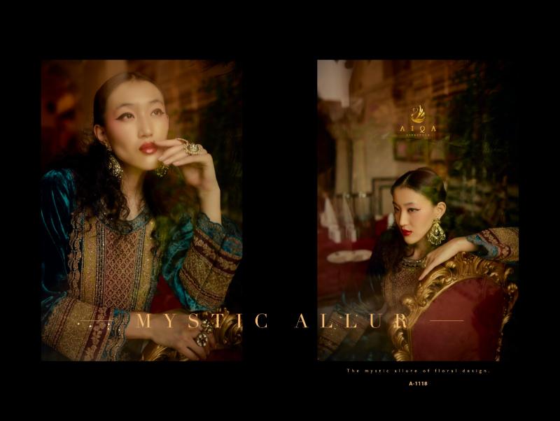 AIQA SURKH Pure Velvet With Fancy Work Salwar Suits Wholesale Catalog