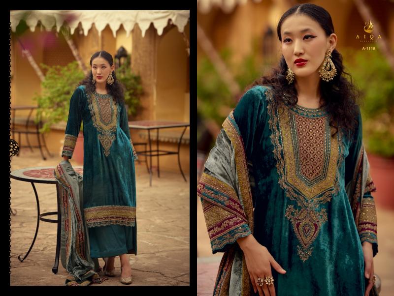 AIQA SURKH Pure Velvet With Fancy Work Salwar Suits Wholesale Catalog