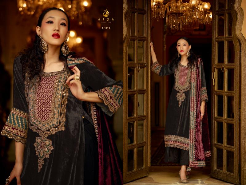 AIQA SURKH Pure Velvet With Fancy Work Salwar Suits Wholesale Catalog