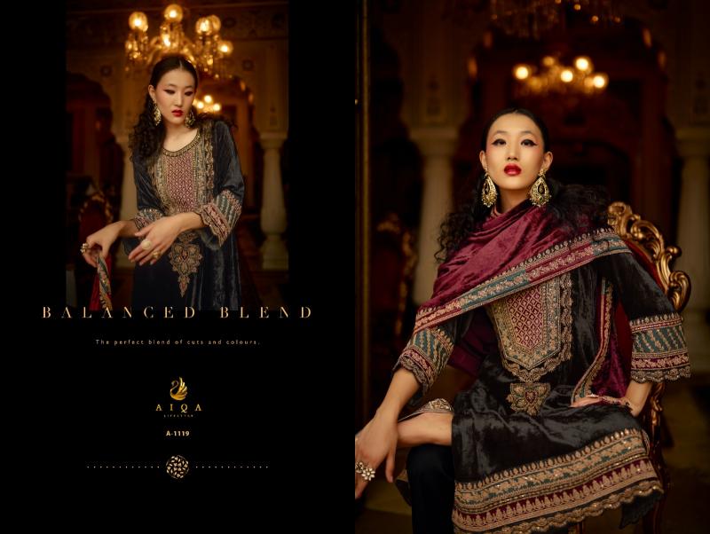 AIQA SURKH Pure Velvet With Fancy Work Salwar Suits Wholesale Catalog