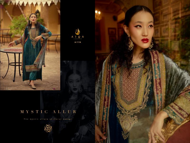 AIQA SURKH Pure Velvet With Fancy Work Salwar Suits Wholesale Catalog