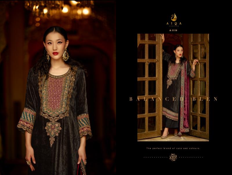 AIQA SURKH Pure Velvet With Fancy Work Salwar Suits Wholesale Catalog
