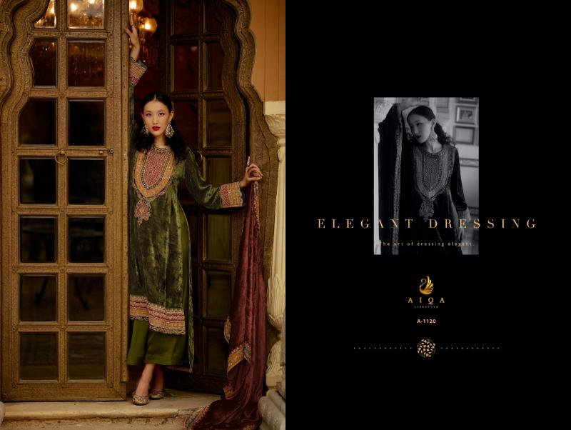 AIQA SURKH Pure Velvet With Fancy Work Salwar Suits Wholesale Catalog