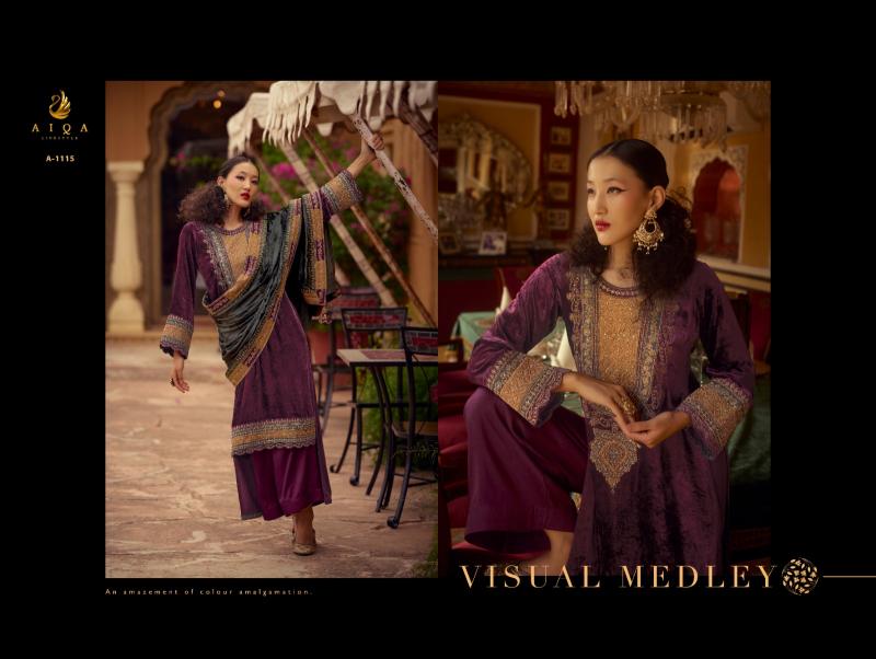 AIQA SURKH Pure Velvet With Fancy Work Salwar Suits Wholesale Catalog