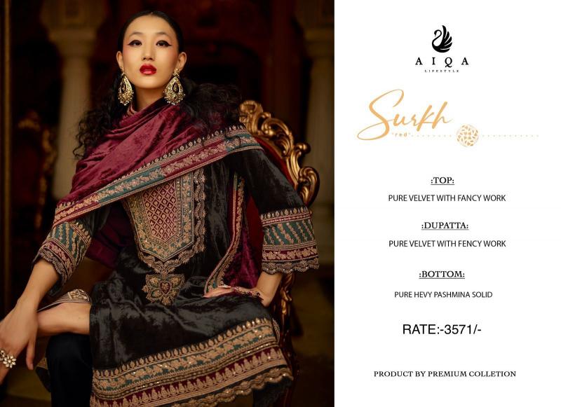 AIQA SURKH Pure Velvet With Fancy Work Salwar Suits Wholesale Catalog