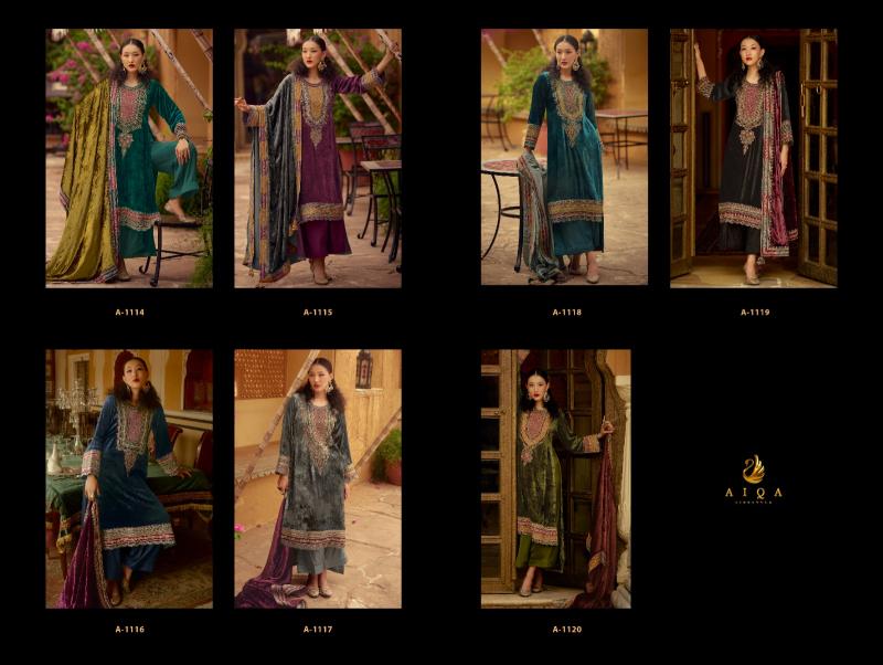 AIQA SURKH Pure Velvet With Fancy Work Salwar Suits Wholesale Catalog