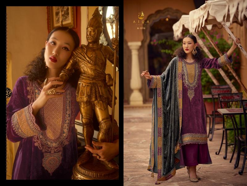 AIQA SURKH Pure Velvet With Fancy Work Salwar Suits Wholesale Catalog