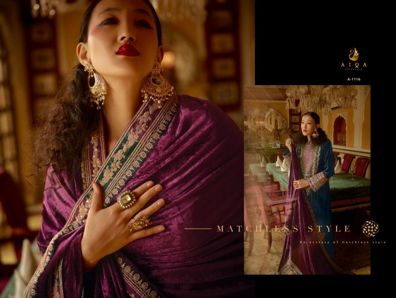 AIQA SURKH Pure Velvet With Fancy Work Salwar Suits Wholesale Catalog