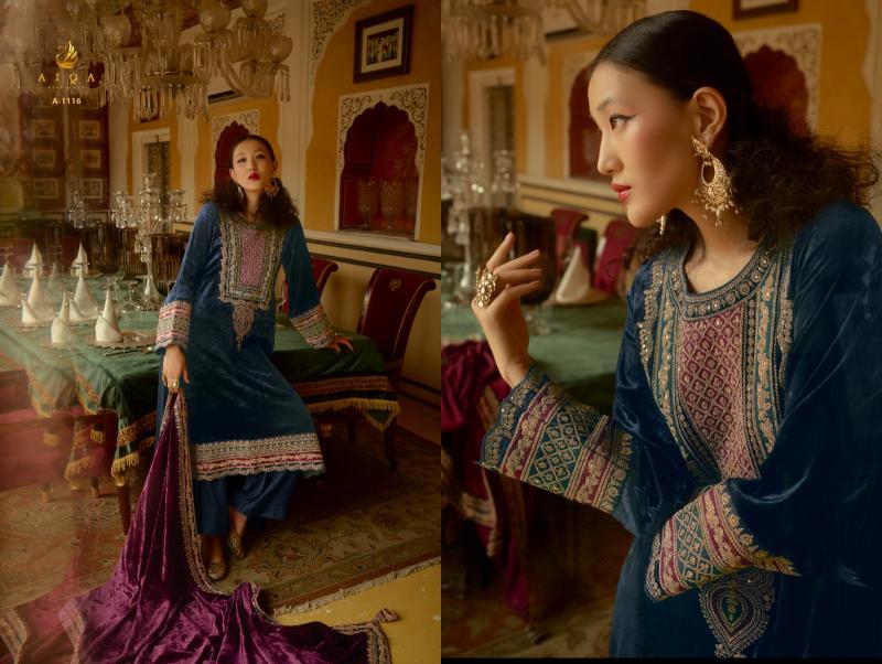 AIQA SURKH Pure Velvet With Fancy Work Salwar Suits Wholesale Catalog